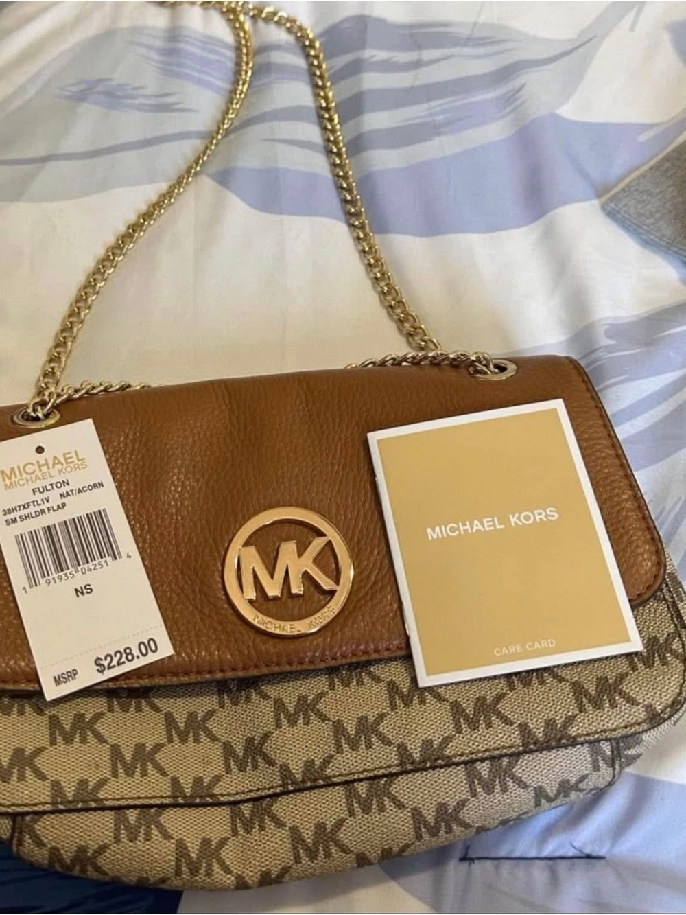 Michael Kors Brown Fulton MK Logo-Print Chain Shoulder Bag